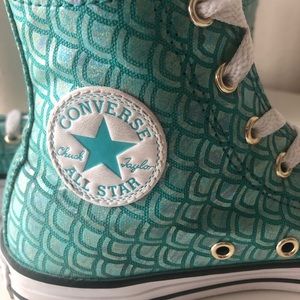 Teal High Top Converse Iridescent Mermaid Scales